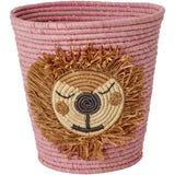 Rice Round Raffia Kurv Med Lion Head - Pink