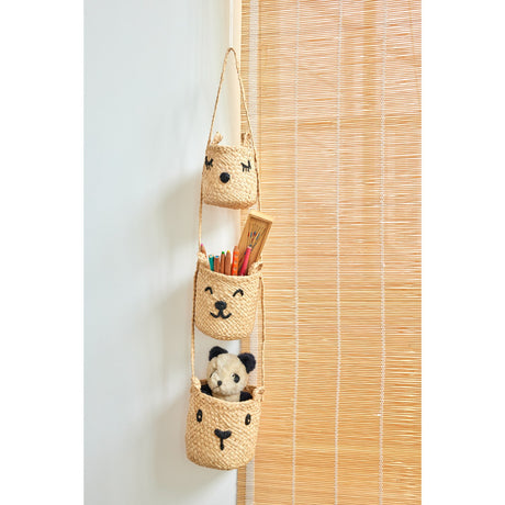 Rice Raffia 3-Tier Hanging Oppbevaring Med Animal Faces I Natural