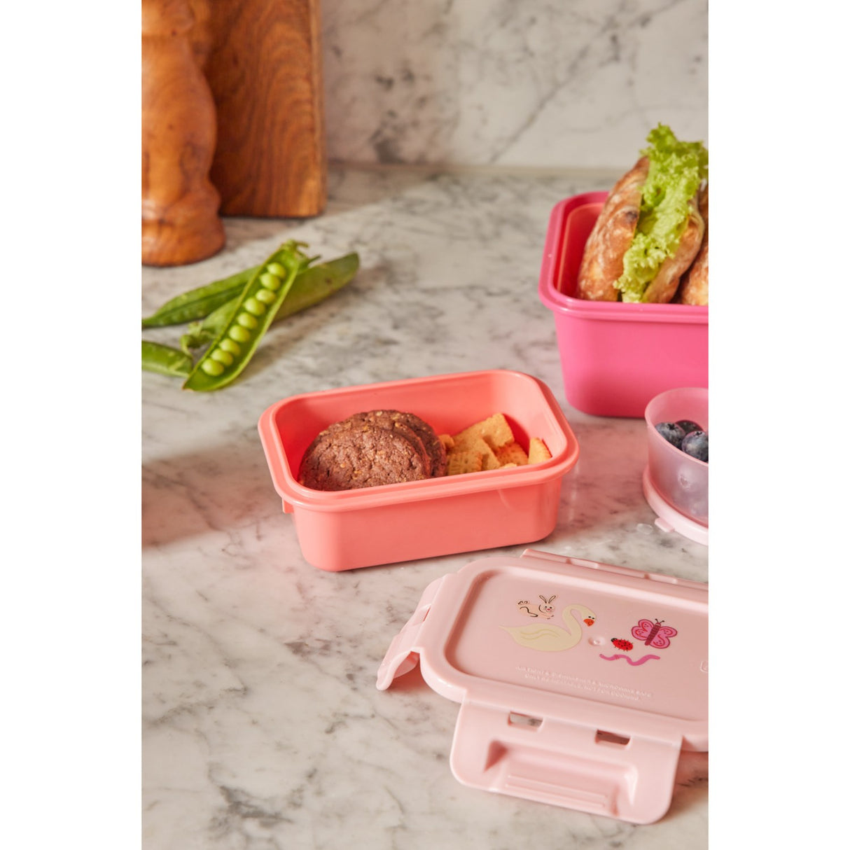 Rice Lunchbox Med Airtight Lid Og Wildlife Print - Pink - Small