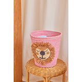 Rice Round Raffia Kurv Med Lion Head - Pink