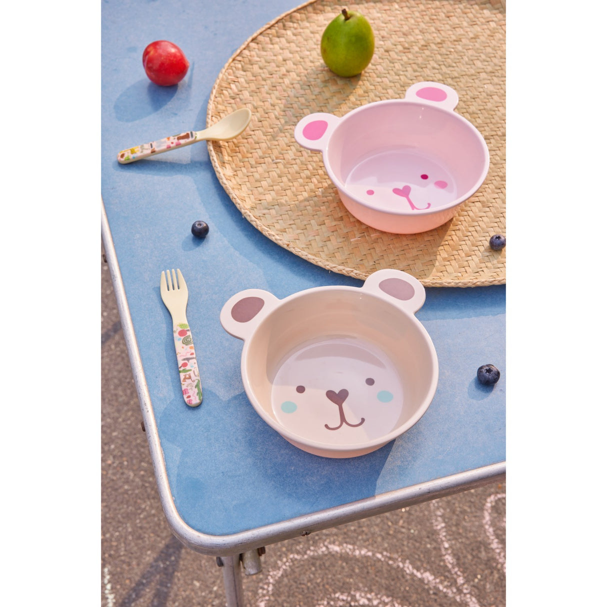 Rice Melamine Skål Med Skål I Bjørn Shape - Pink - 500 Ml