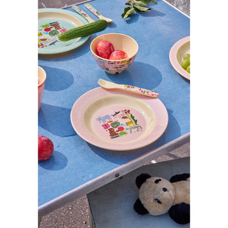 Rice Melamine Kids Skål Med Wildlife Print - Mint - 250 Ml