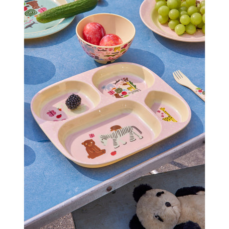 Rice Melamine Kids 4 Room Tallerken Med Wildlife Print - Pink