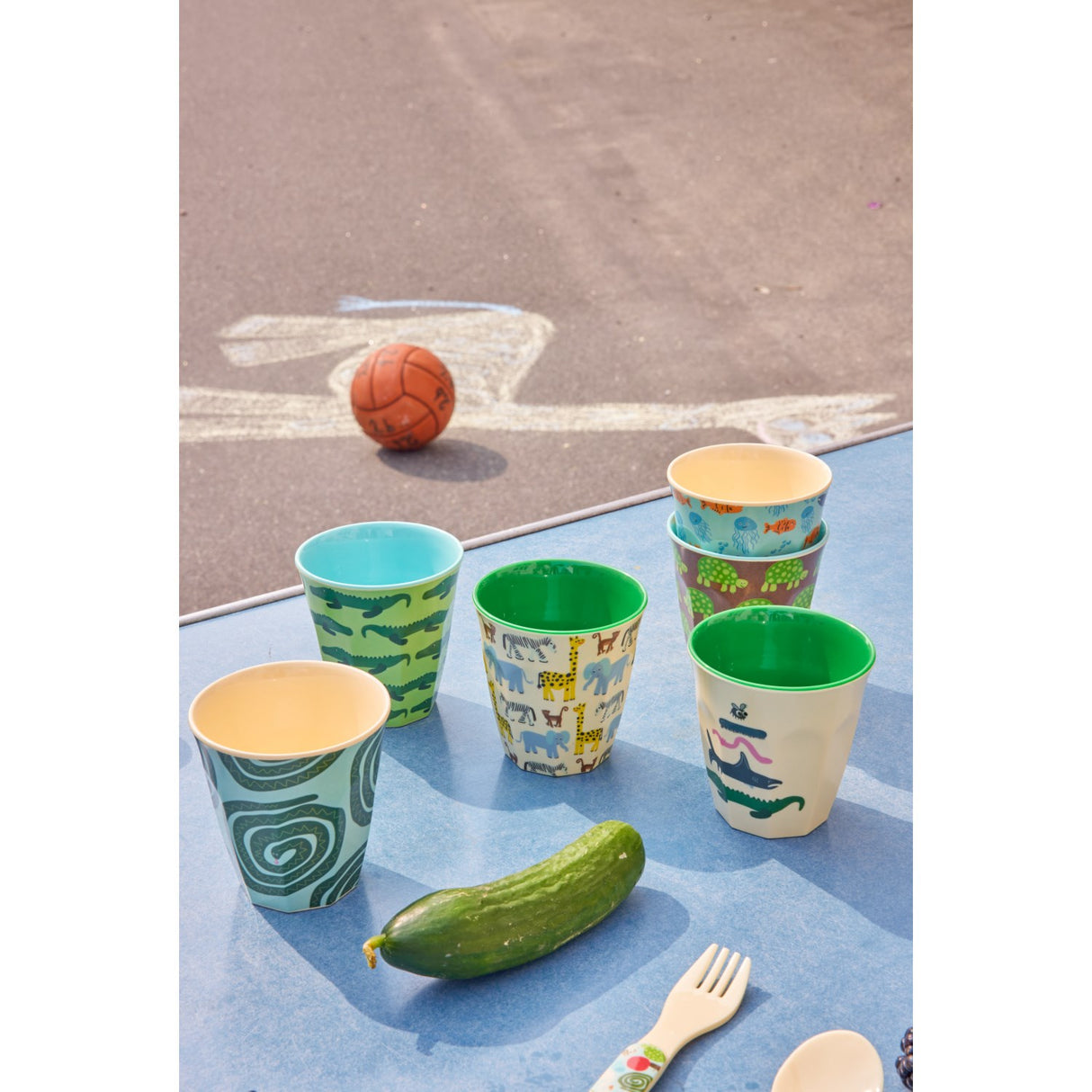 Rice Melamine Cups Med Wildlife Print - Mint - Small - 6 Pack - 160 Ml