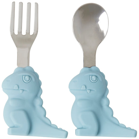 Rice Stainless Steel Kids Bestikk Med Dino Handle - Blue