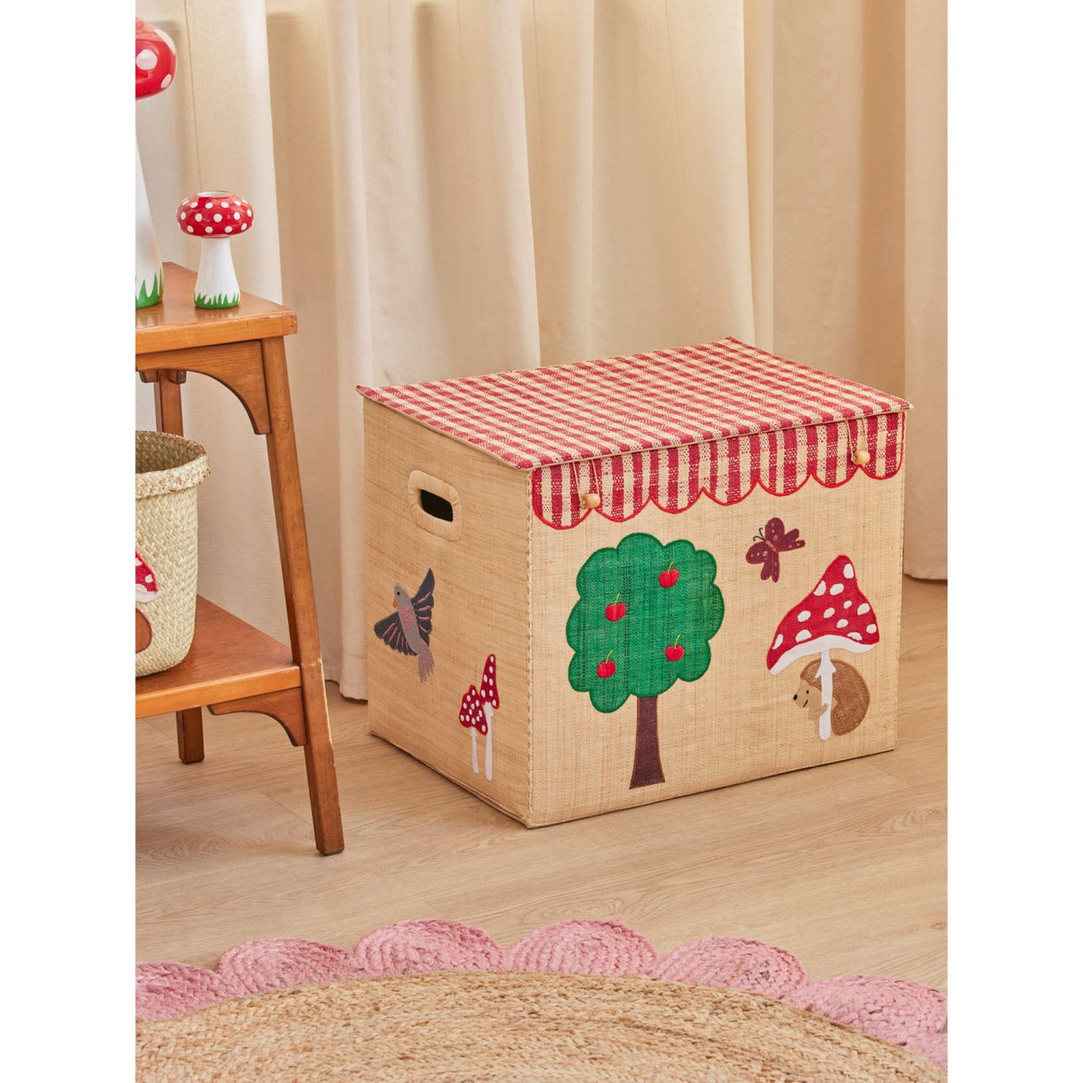 Rice Raffia Oppbevaring Box Med Happy Forest Theme - Extra Large - Foldable