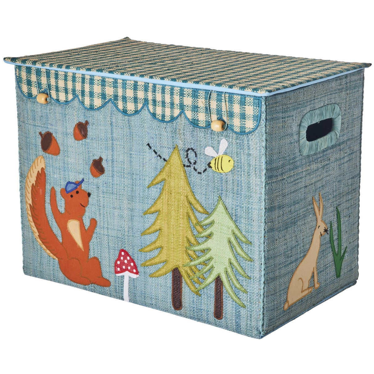 Rice Raffia Oppbevaring Box Med Happy Forest Theme - Large - Foldable