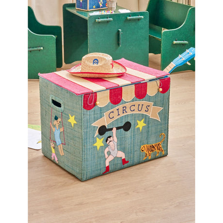 Rice Raffia Oppbevaring Box Med Circus Theme - Extra Large - Foldable