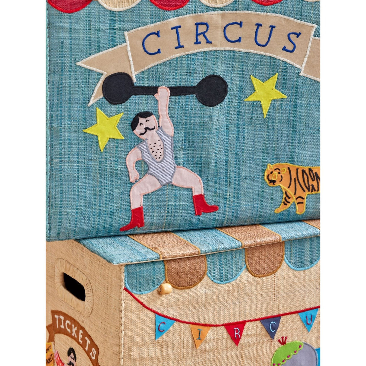 Rice Raffia Oppbevaring Box Med Circus Theme - Extra Large - Foldable