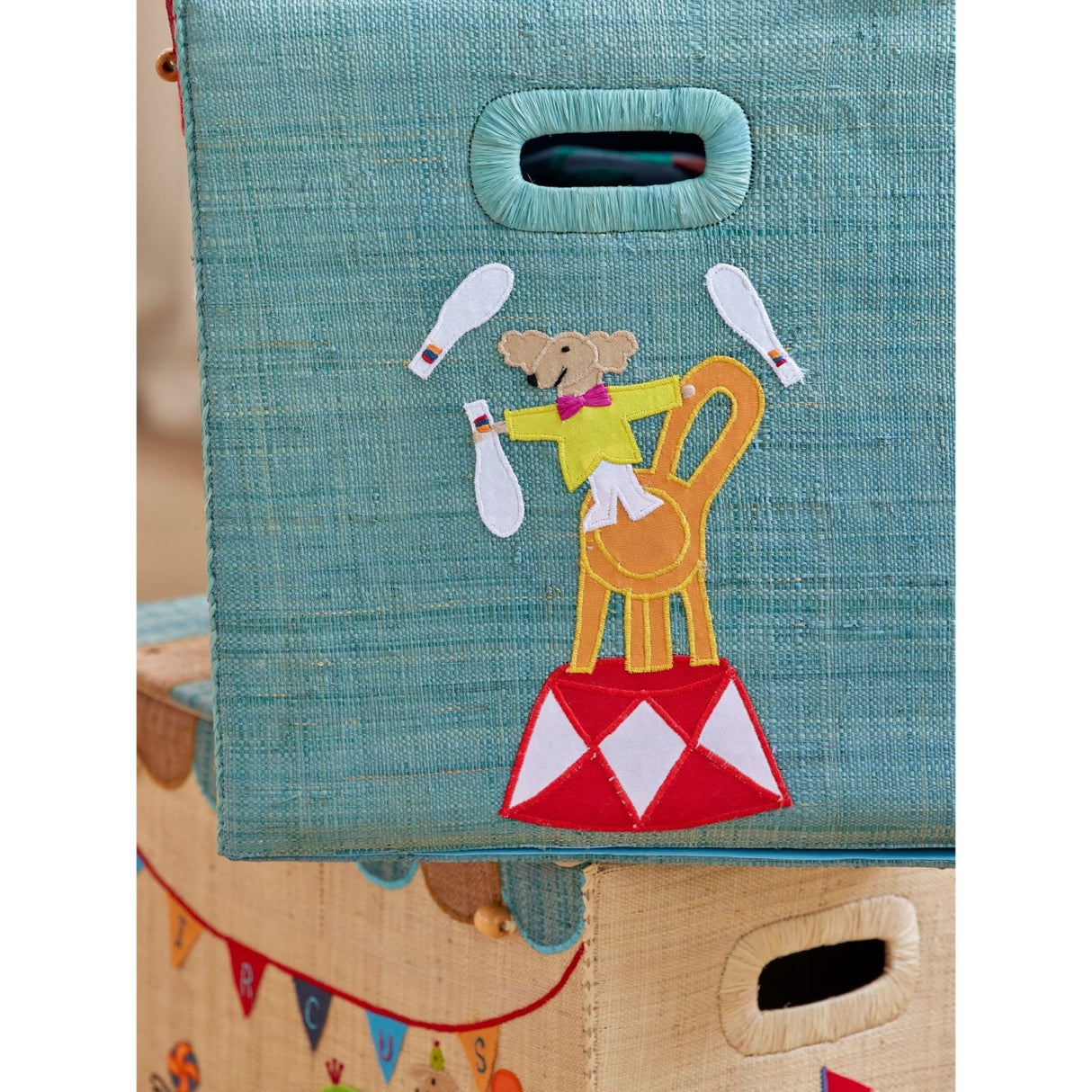 Rice Raffia Oppbevaring Box Med Circus Theme - Extra Large - Foldable