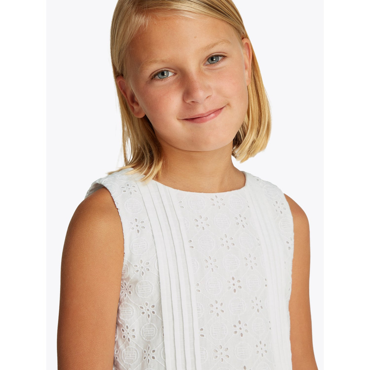 Tommy Hilfiger White Embroidered Bomull Kjole