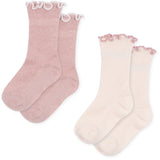 Konges Sløjd Rose/Off White 2 Pack Rib Frill Strømper