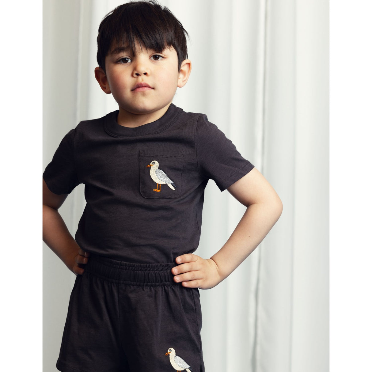 Mini Rodini Black Seagull Embroidery Shorts