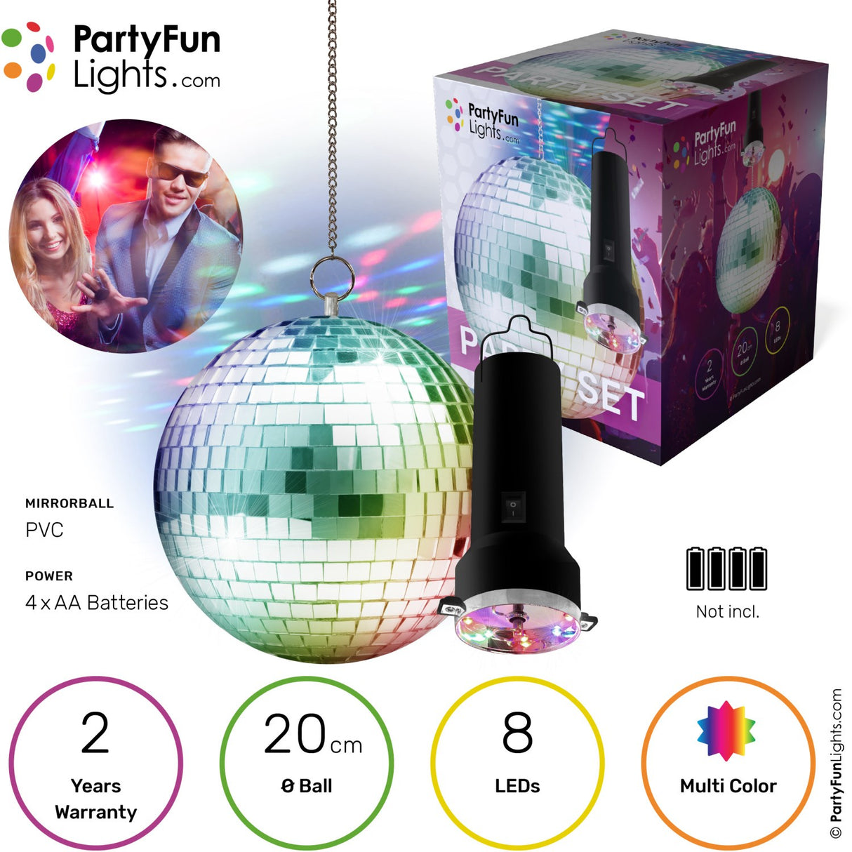 Party Funlight Party Set - Roterende Speilkule Med LED Og Motor
