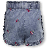 Kids ONLY MINI Medium Blue Denim Cherry Embroidery Dandy Cherry Frill Denim Shorts