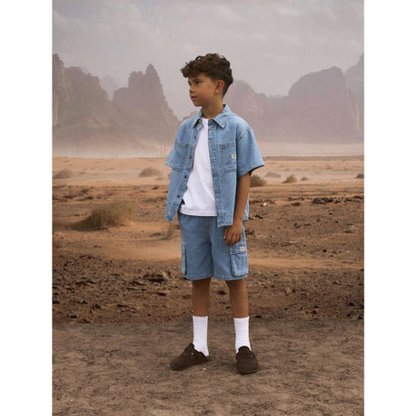 Name It Light Blue Denim Stripes Ryan Cargo Denim Shorts