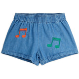 Mini Rodini Blue Note Embroidery Lightweight Denim Shorts