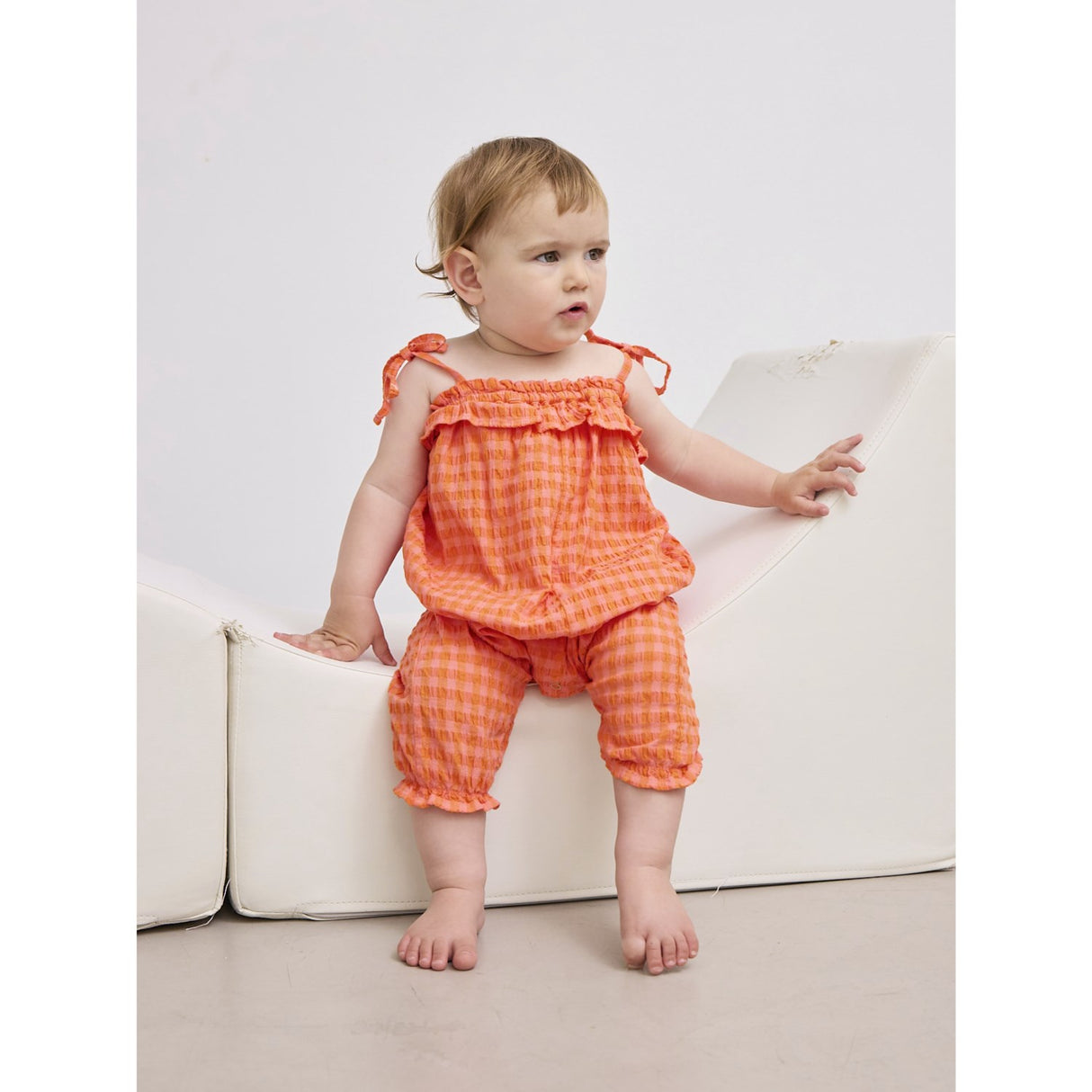 Bobo Choses Coral Pink Vichy Woven Overall