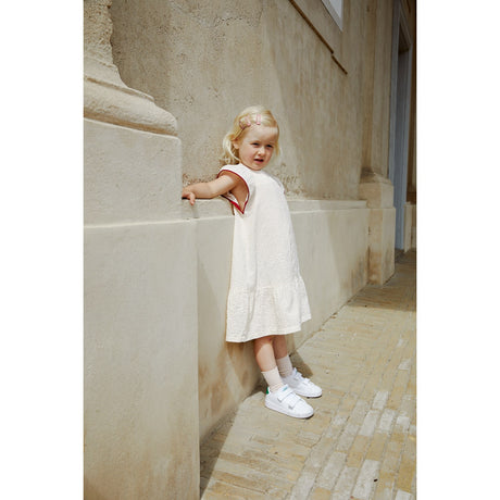 COPENHAGEN COLORS Dusty Rose W Cream Stripe W. Berry Seersucker Kjole W. Frill Ermer