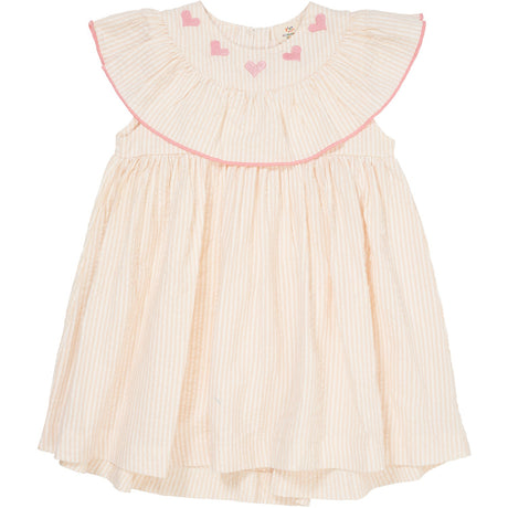 COPENHAGEN COLORS Dusty Rose W Cream Stripe W. Pink Seersucker Kjole W. Heart