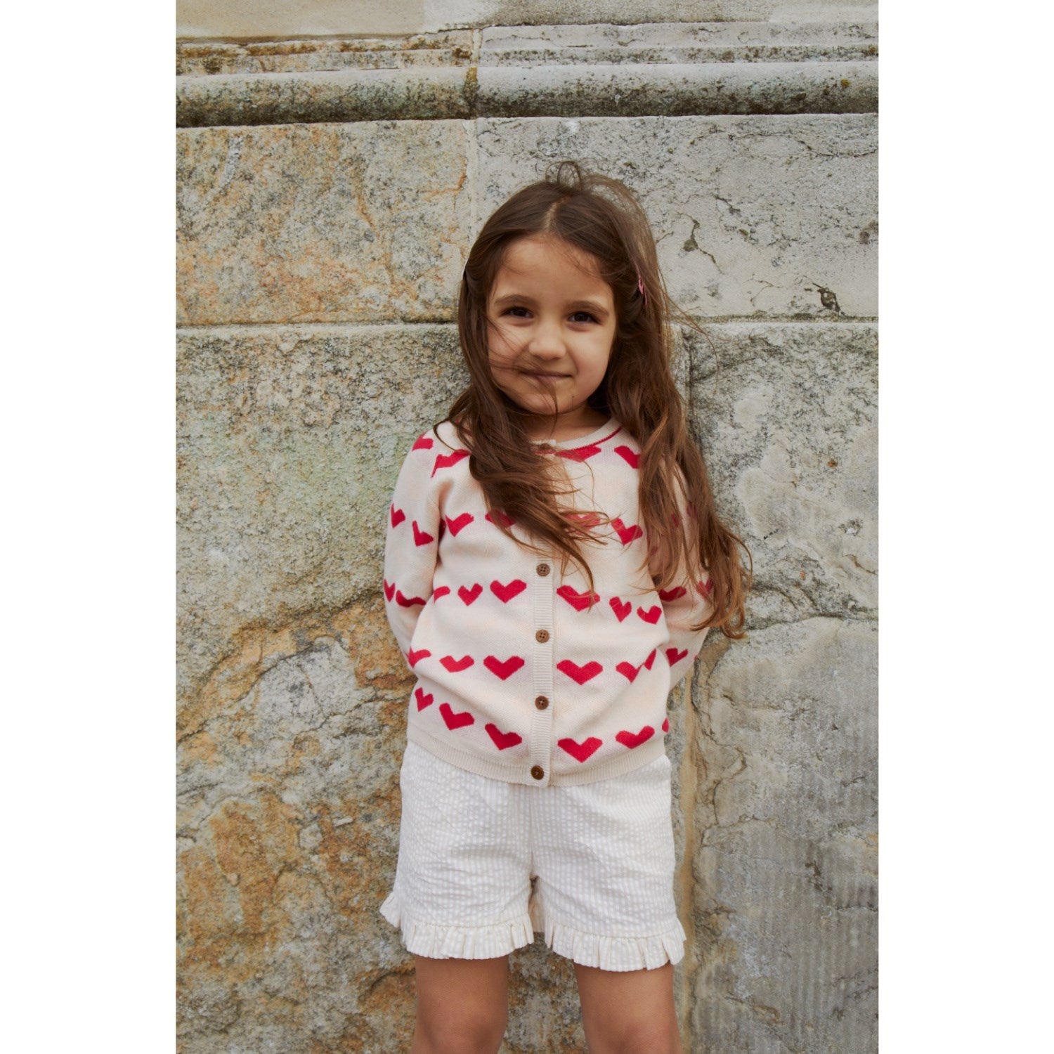 COPENHAGEN COLORS Dusty Rose W Cream Stripe Seersucker Girly Shorts