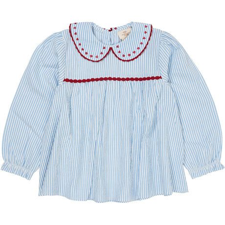 COPENHAGEN COLORS Sky Blue W Cream Stripe W. Berry Seersucker Ls Tunic W. Hearts