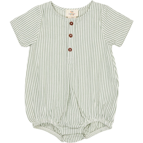 COPENHAGEN COLORS Green W Cream Stripe Seersucker Romper W. Ermer