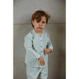 COPENHAGEN COLORS Green W Cream Stripe Seersucker Skjorte W. Placket