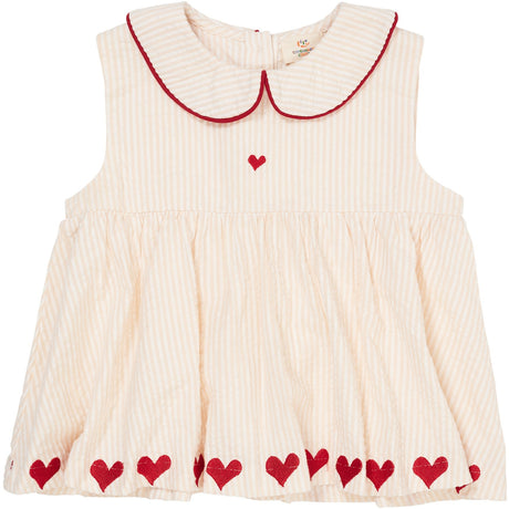 COPENHAGEN COLORS Dusty Rose W Cream Stripe W. Berry Seersucker Ss Bluse W. Hearts