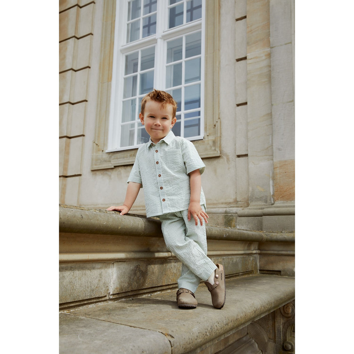 COPENHAGEN COLORS Green W Cream Stripe Seersucker Ss Skjorte