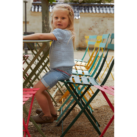 COPENHAGEN COLORS Dusty Blue Strikket Pointelle Bluse