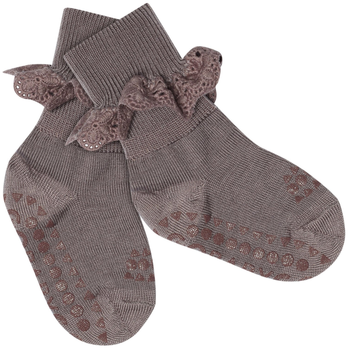 Gobabygo Dark Purple Dove Non-Slip Strømper I Merino Ull Lace