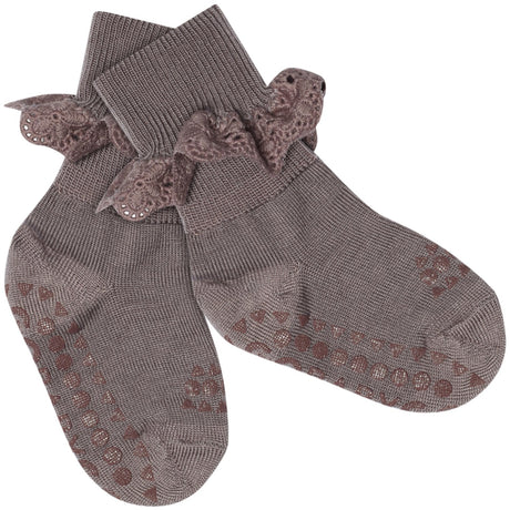 Gobabygo Dark Purple Dove Non-Slip Strømper I Merino Ull Lace