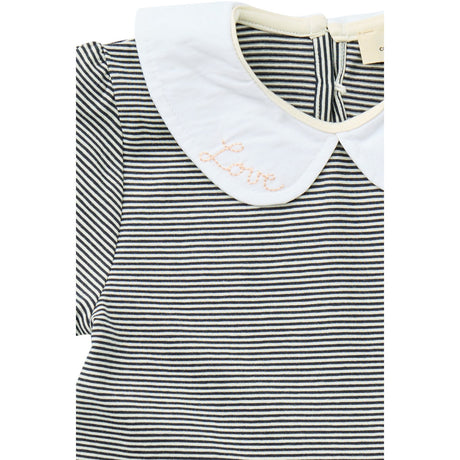 COPENHAGEN COLORS Navy/Cream Stripe Striped Kjole m. Poplin Halsbånd