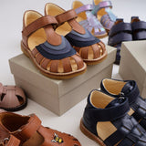 Angulus Tan/Navy/Indigo/Blue Fog Colourblock Regnbuesandal Med Borrelås