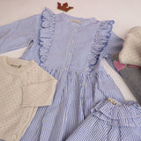 MarMar Poplin Bolich Blue Strips Deidra LS Kjole