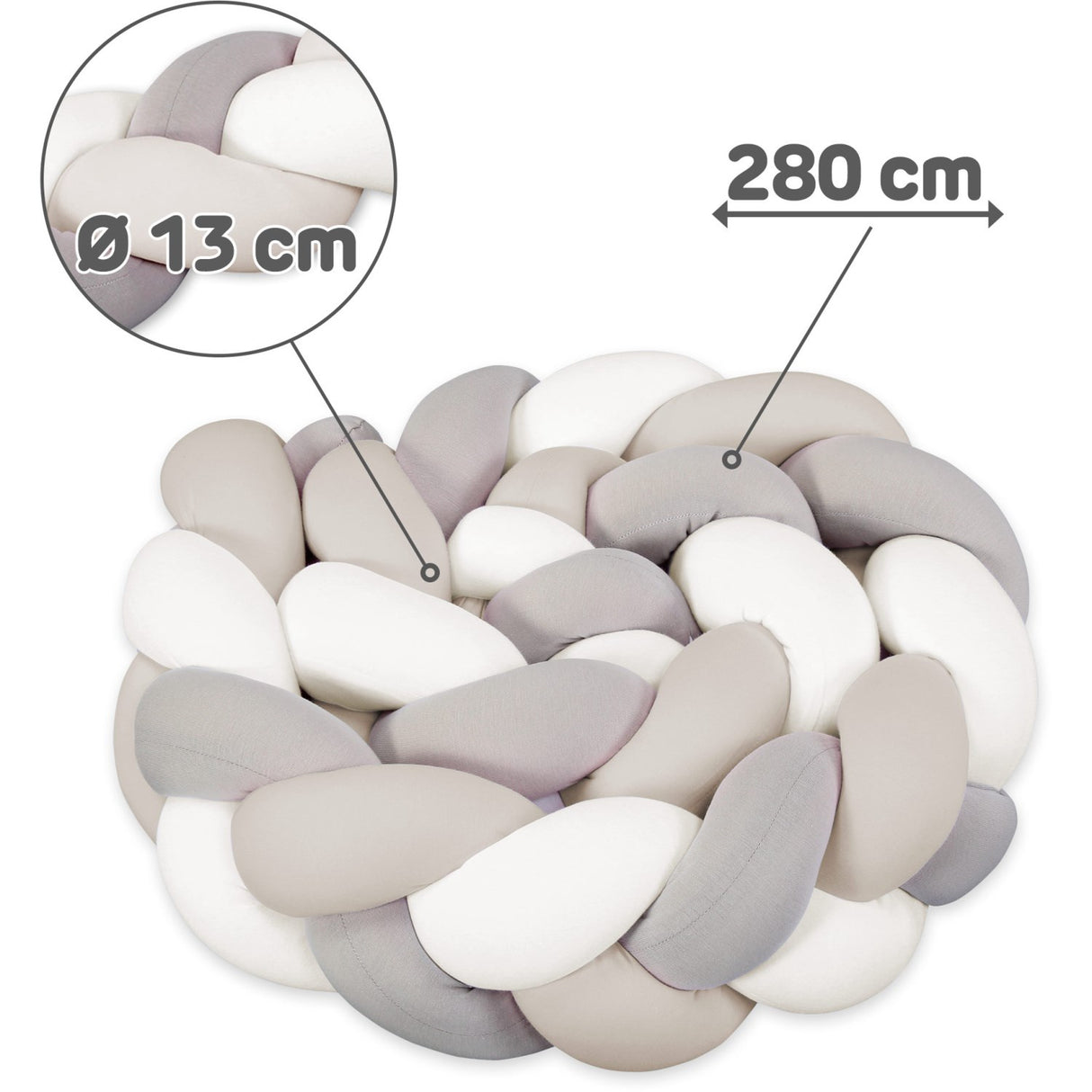 babybay® Ivory/Beige/Cream Nest Snake Jersey Flettet 280 Cm