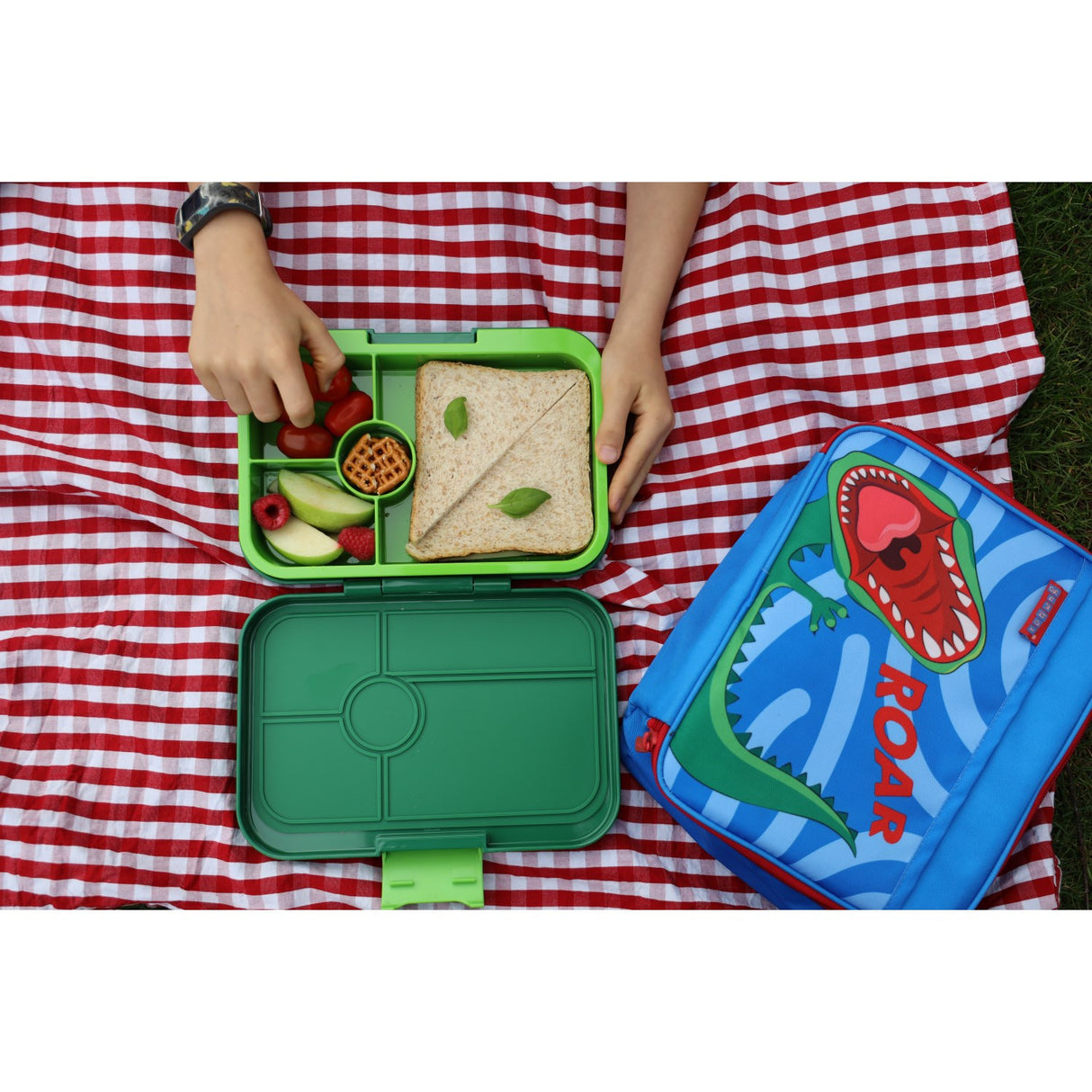 Yumbox Palm Green / Solid Lime Tray Leakproof Tapas XL 4 Bento Lunch Box