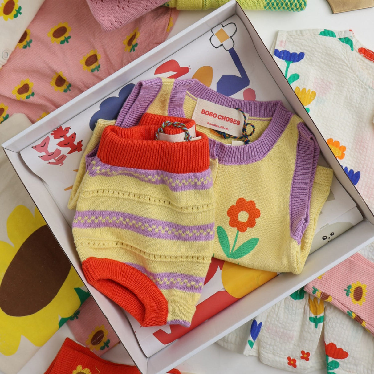 Bobo Choses Beige Flower Strikket Sett