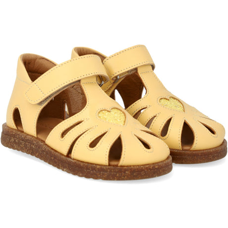 Angulus Mellow Gul/Ananas Glitter Skinn Hjerte Sandal med Glitrende Glitter Hjerte