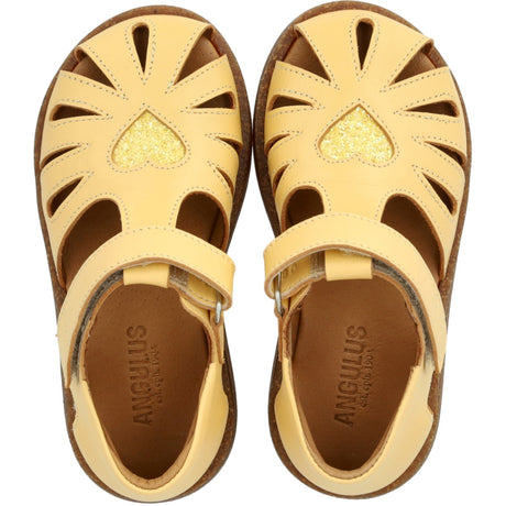 Angulus Mellow Gul/Ananas Glitter Skinn Hjerte Sandal med Glitrende Glitter Hjerte