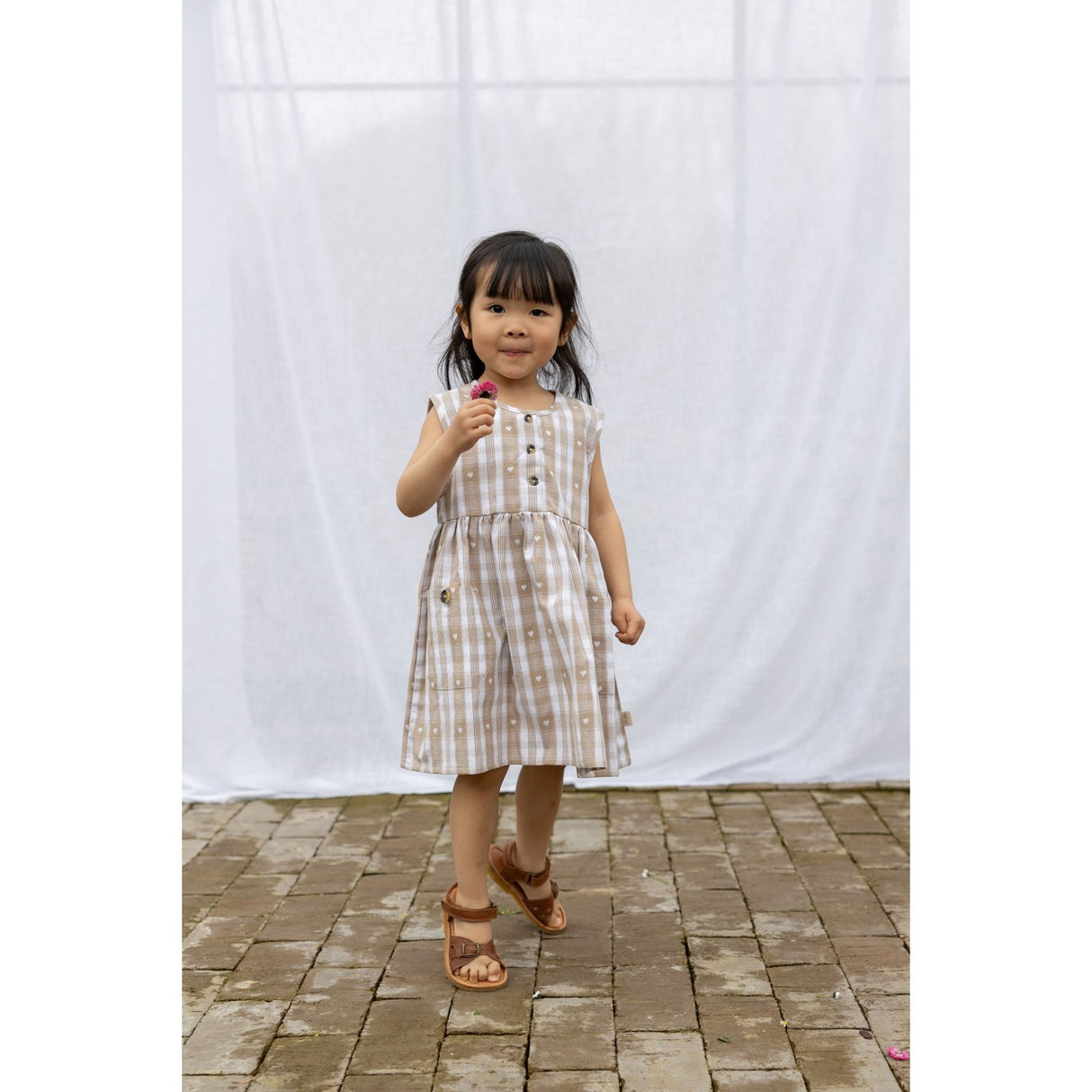 Petit Piao Off White Heart Kjole S/L Woven