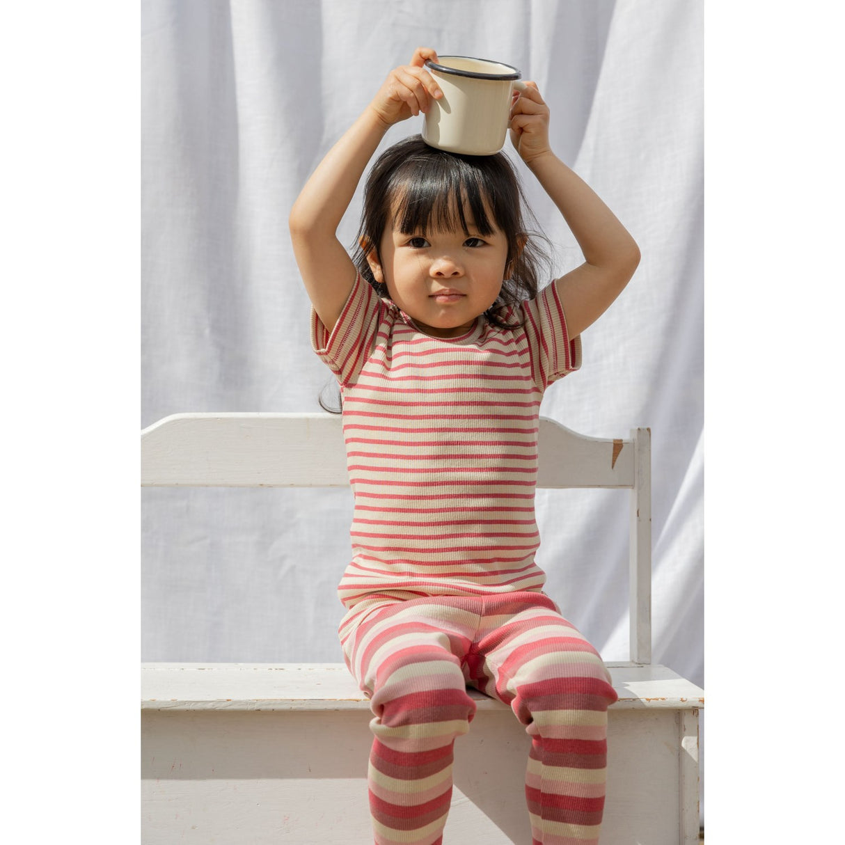 Petit Piao Light Berry/Dark Off White T-Skjorte S/S Modal Striped