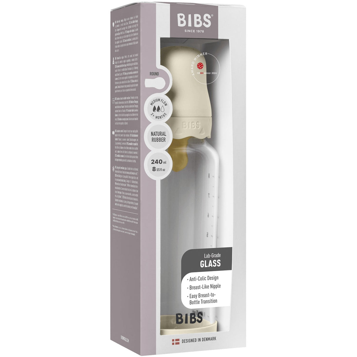 Bibs Ivory Glass Boheme Baby Flaske Round Latex Medium Flow