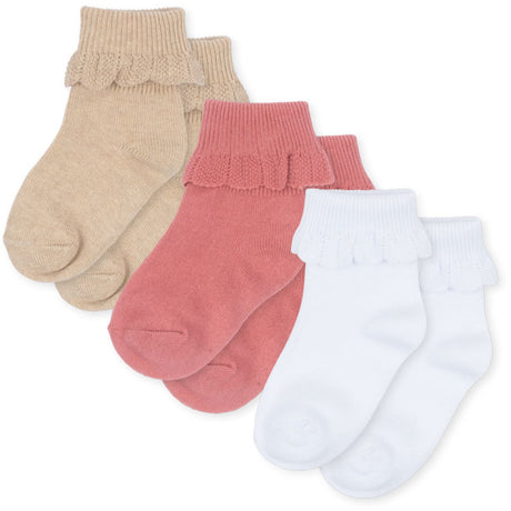 Konges Sløjd Sand/Optic White/Raspberry 3 Pack Frill Strømper