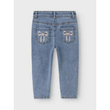 Name It Medium Blue Denim Bow Embroidery Nmfbella Mom Emb Jeans 1224-Sm Noos