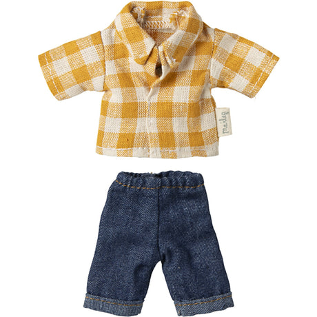 Maileg Yellow Checked Skjorte Og Pants, Dad Mouse