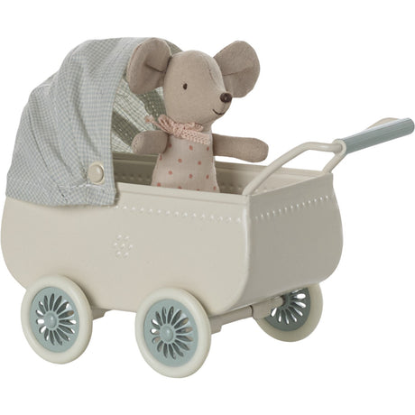 Maileg Klapvogn Med Baby Mouse - Mint