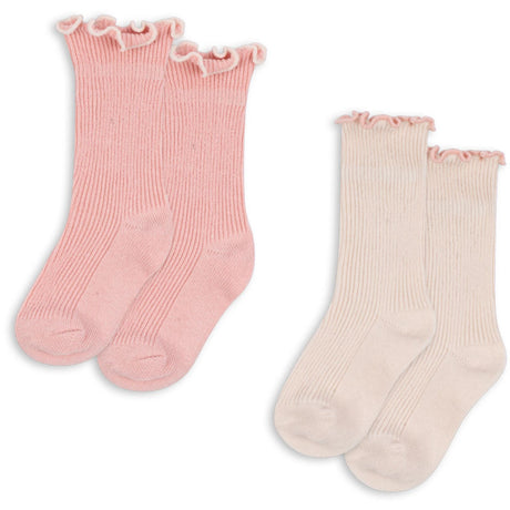 Konges Sløjd Rose/Off White 2 Pack Rib Frill Strømper