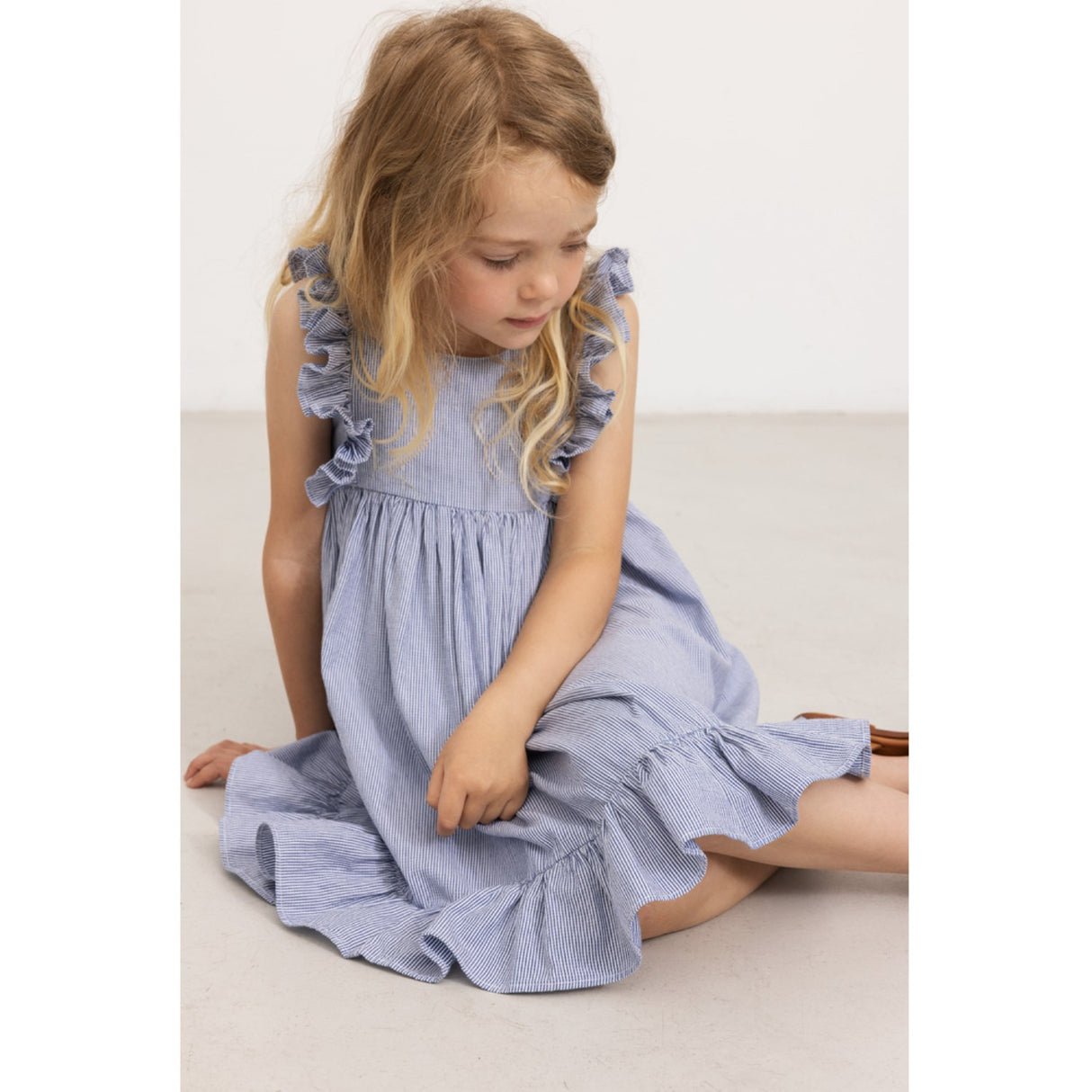 MarMar Fine Cotton Navy Stripe Danita Frill Kjole